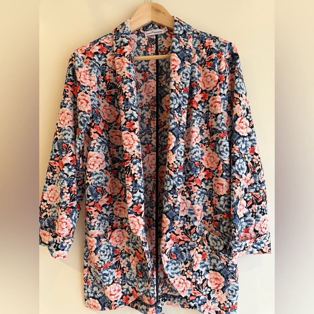 Open front floral slim boyfriend blazer